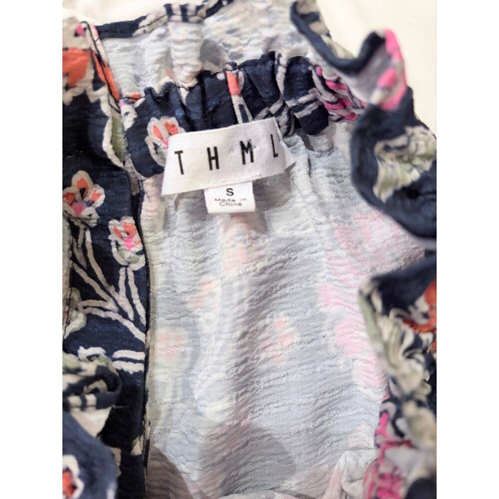THML Navy Floral Puff Sleeve Blouse - Picture 5 of 7
